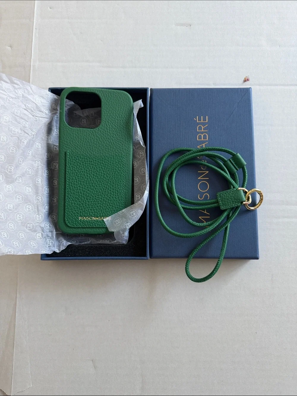 Maison Martin Margiela Green Pebbled Leather Phone Case / Green Strap15 pro max